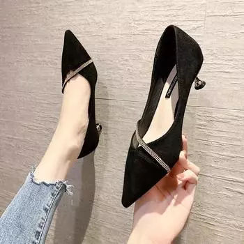 Four Seasons Women s Suede High Heels New Pointed Stiletto Fashion Sexy Black Wedding Shoes Office Lady Shoes 35
