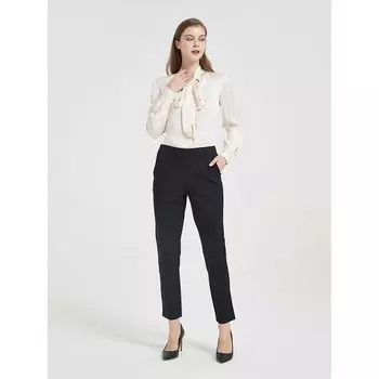 Four-Sided Stretch High Waist Suit Casual Pants Chubby Girl Pocket Straight-Leg Pants Fashion Spring & Fall Female Woven White Jade Point Tong Qin 778 Black double-sided woven white jade dots M