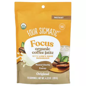 Four Sigmatic, Focus, Organic Instant Coffee Latte with Reishi Mushroom, Original, 120g (4.23oz)
