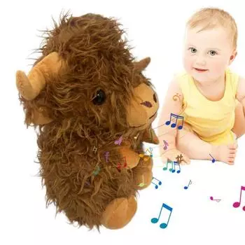 Four-speed Breathing Highland Cow Rhythm Light Stuffed Scottish Cow Soothing Cow Plush Room Decor
