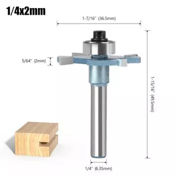 Four-Tooth Ball T-Type Knife Woodworking Door Panel G-Type Handle Slotting Tenon Groove Knife Belt Bearing Trimming Machine Woodworking Milling Cutter 1/4*2mm