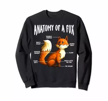 Fox Anatomy Funny Fox Lovers Design Cute Animal Gift Толстовка чёрный
