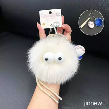 Fox Eyed Big Plush Keychain Baseball Style With Nylon Rope Design For Gift Ideas
