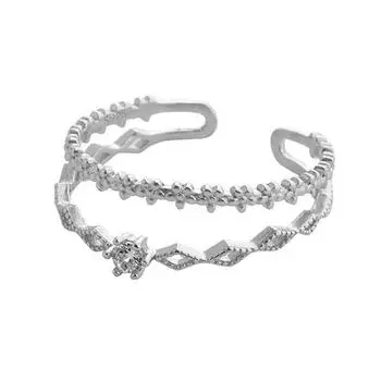 Foxanry 925 Sterling Silver Flowers Rings New Fashion Sparkling Zircon Fine Jewelry Elegant Wedding Party Accessories for Women Resizable