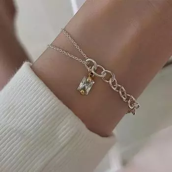 Foxanry асимметричный браслет-цепочка для женщин и девочек, модный простой элегантный кулон с цирконом, ювелирные изделия на день рождения, подарки 18cm серебряный