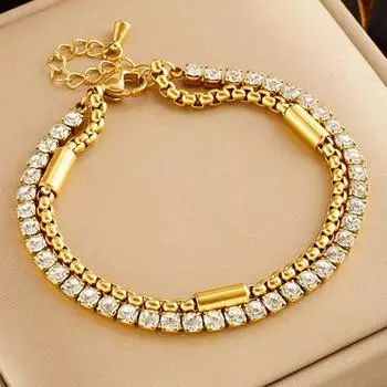 Foxanry браслет из нержавеющей стали с цирконом 316L для женщин, креативный панк-хип-хоп вечерние ювелирные аксессуары, подарки 18cm золотой