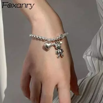 FOXANRY браслеты со штампом для женщин, бусины, аксессуары, трендовые винтажные простые милые подвески в виде медведей, вечерние украшения