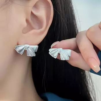 Foxanry геометрические серьги с бантом для женщин, простые элегантные модные ювелирные изделия на юбилей, подарки, оптовая продажа, предотвращение аллергии 8mm серебряный