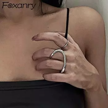 Foxanry INS модные кольца на палец с печатью, очаровательные женские нерегулярные простые геометрические ювелирные изделия на день рождения, подарки