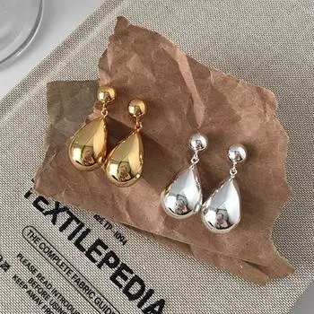 Foxanry капли воды геометрические серьги для женщин простые творческие личности юбилейные ювелирные изделия подарки оптом предотвратить аллергию 8mm золотой