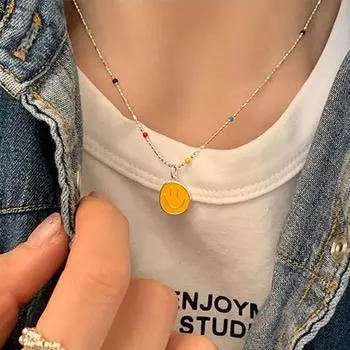 Foxanry кулон с улыбкой и лицом, ожерелье для женщин, модная классическая милая цепочка на ключицы, ювелирные изделия на день рождения, аксессуары, подарки