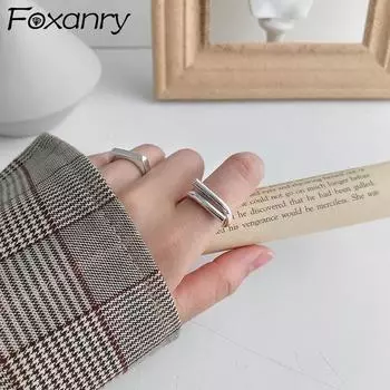 Foxanry минималистичные кольца-штампы для женщин, обручальные индивидуальные украшения, новые модные аксессуары, подарок 17mm серебряный