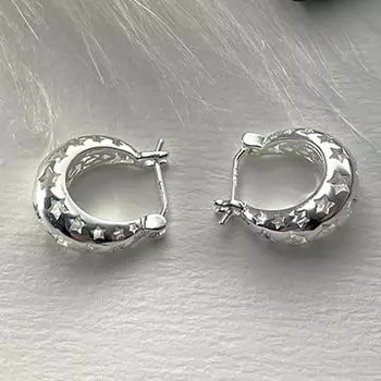 Foxanry предотвращают аллергию, полые звезды, геометрические серьги для женщин и девочек, простые модные элегантные ювелирные изделия для помолвки, аксессуары, подарки 8mm серебряный