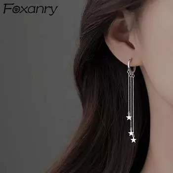FOXANRY предотвращают аллергию серебряные серьги-капли с пряжкой, модная элегантная длинная цепочка со звездой и кисточкой, вечерние украшения для женщин as Shown серебряный