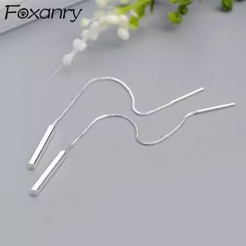 FOXANRY предотвращают аллергию серебряные серьги-капли для женщин, модные элегантные простые геометрические кисточки для девочек, вечерние украшения as Shown серебряный