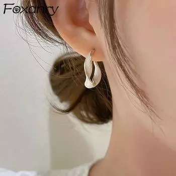 FOXANRY предотвращают аллергию, серебряные серьги-кольца для женщин, модный элегантный дизайн, белые геометрические вечерние украшения as Shown серебряный