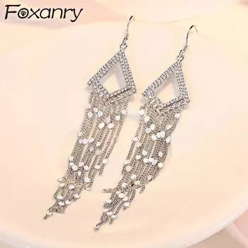 Foxanry предотвращают аллергию, серебряные серьги с кисточками для женщин, пар, модный дизайн, вечерние ювелирные изделия, подарки