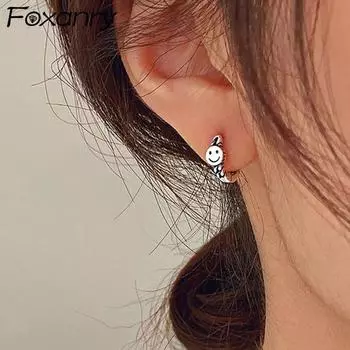 Foxanry предотвращают аллергию серебряные серьги со смайликами, очаровательные серьги для женщин и девочек, летние модные элегантные вечерние украшения, подарки на день рождения as Shown серебряный