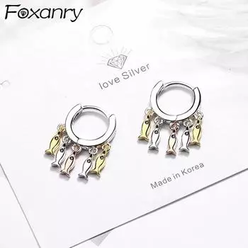 Foxanry предотвратить аллергию, серебряные серьги, очаровательные серьги для женщин и девочек, милая подвеска в виде маленькой рыбки, ювелирное изделие на день рождения, подарок as Shown серебряный
