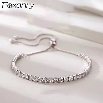 FOXANRY регулируемые браслеты со штампом для женщин, аксессуары для вечеринок, модные элегантные сверкающие циркониевые украшения для невесты, подарки 18cm серебряный