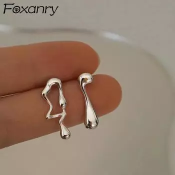 FOXANRY Серьги-гвоздики для предотвращения аллергии, новая мода, винтажные простые асимметричные геометрические украшения для вечеринок в стиле хип-хоп 17mm серебряный