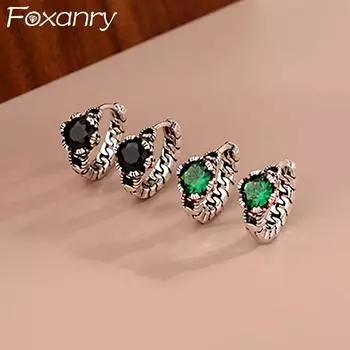 FOXANRY Серьги с цирконами для предотвращения аллергии для женщин и пар, новые модные винтажные праздничные пляжные аксессуары ручной работы, подарки as Shown чёрный