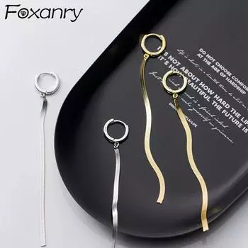 FOXANRY Серьги с кисточками для предотвращения аллергии для женщин, модные простые геометрические серьги, комплект вечерние ювелирных изделий, подарки as Shown золотой