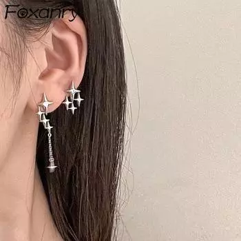 FOXANRY Серьги серебряного цвета для предотвращения аллергии для женщин, трендовые элегантные и милые креативные асимметричные серьги со звездами и цирконием, украшения для невесты as Shown серебряный