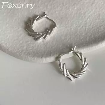 FOXANRY Серьги серебряного цвета для женщин, предотвращающие аллергию, новые модные креативные нестандартные геометрические украшения ручной работы для вечеринок as Shown серебряный