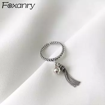 FOXANRY серебряные кольца для женщин, модные элегантные винтажные старые креативные колокольчики с кисточками и текстурой, вечерние украшения as Shown серебряный