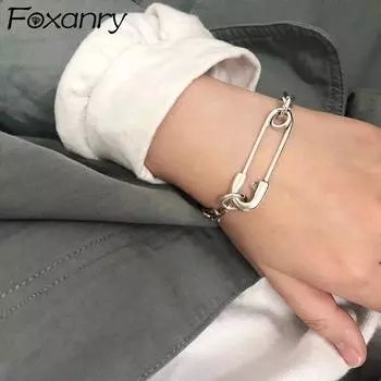 FOXANRY серебряный цвет, толстые браслеты-цепочки для женщин, новая мода в стиле хип-хоп, винтажный креативный дизайн с полой булавкой, вечерние украшения 18cm серебряный