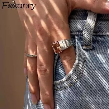 FOXANRY широкие кольца для женщин, новые модные элегантные винтажные простые украшения на удачу, вечерние украшения, подарки на день рождения 17mm серебряный