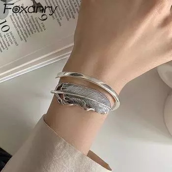 Foxanry Stamp браслет для женщин, новые летние модные элегантные креативные винтажные регулируемые ювелирные изделия с перьями, подарки для вечеринок 56mm серебряный