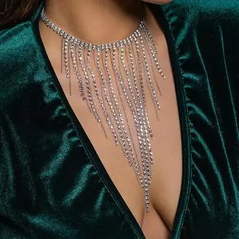 Foxanry сверкающее циркониевое ожерелье с кисточками для женщин и девочек, преувеличенная индивидуальность, элегантное ювелирное изделие для юбилейной вечеринки, аксессуары, подарки
