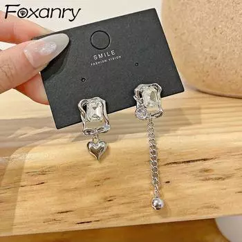 Foxanry сверкающие циркониевые серьги неправильной формы для женщин, пары, модные элегантные ювелирные изделия ручной работы с геометрическим рисунком, подарки для вечеринок
