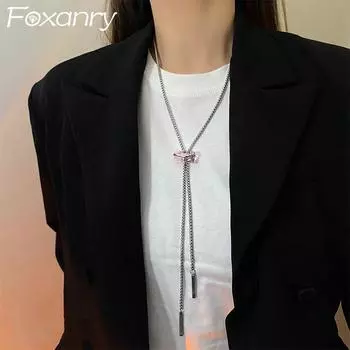 Foxanry Винтаж Панк Длинная Цепочка Свитер Ожерелье для Женщин Пар Новая Мода Простые Геометрические Ювелирные Изделия Ручной Работы Подарки