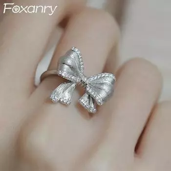 Foxanry винтажные кольца-скраб в стиле панк для женщин, новая мода, креативный бант, геометрические украшения ручной работы, вечерние украшения, подарки 17mm серебряный