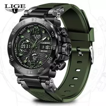 FOXBOX Новые мужские часы Лучший бренд военные цифровые часы светящиеся водонепроницаемые спортивные мужские кварцевые часы чёрный