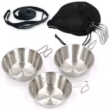 FOXDOOR Sierra Cup Набор из 4 штук с бонусом Компактный с сумкой для хранения Нержавеющая сталь Outdoor Camping BBQ Family 280 мл Набор, 2, 3, (подвешивание серебряный