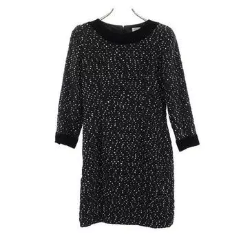 FOXEY Made in Japan Wool Blend Dot Pattern Long sleeve one piece 40 black Women Used