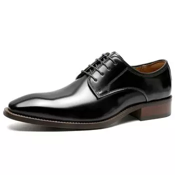 Foxsense Кожаное платье Натуральная Однотонная Премиум Размер Мужская обувь, Кожа, Носок, Броги, Легкий, Водонепроницаемый, Кожа, Формальный, Черный, 26.5см, C116-01 чёрный