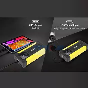 FOXSUR Jump Starter Автомобильный аккумулятор 12 В Jump Starter Портативный внешний аккумулятор, компас, подсветка, жёлтый