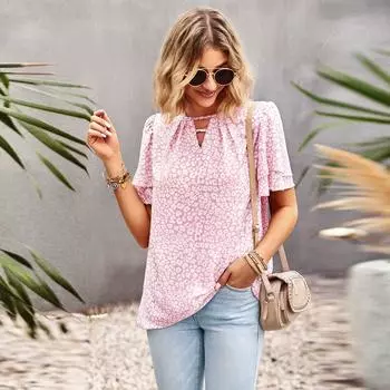 Фрагментированная блузка женская весна-лето O новый богемный топ с короткими рукавами S розовый