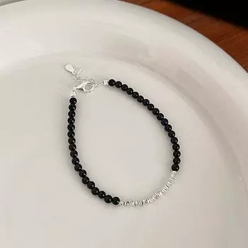 Фрагментированное ожерелье из черного агата, фрагментированные пары браслетов, сверкающие аксессуары ручной работы из бисера