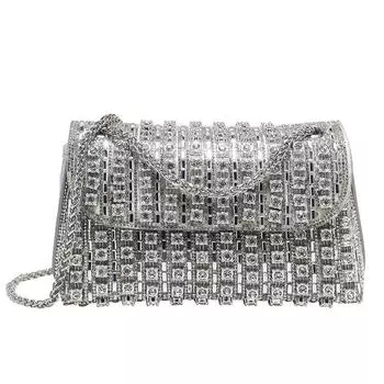 Fragrant Feng Shui Rhinestone Chain Small Square Bag Women s High-end Diamond Inlay Mobile Phone Bag Shower Armpit Bag серебряный