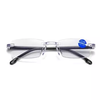 Frameless Men s Reading Glasses Square Frame Anti-blue Light Glasses Presbyopia Eyeglasses Elder Presbyopia 200-Style1