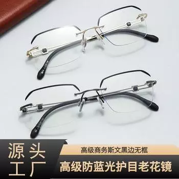 Frameless Reading Glasses Men S Middle And Old High Definition Anti-Blue Retro Lenses Ultra-Light Reading Glasses Women 0 degrees anti-blue light