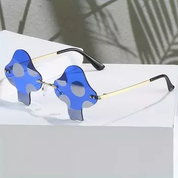 Frameless Y2K Mushroom Fashion Glasses Pink & Clear Retro 90s Glasses Lightweight Party Everyday Fashion Eyewear for Women & Teens, Playful Design темно-синий