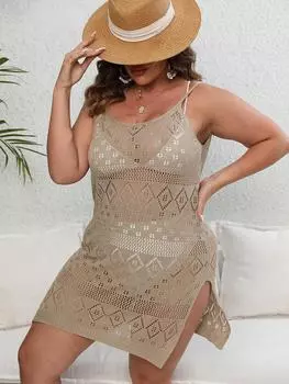 Франция Дизайн Плюс Размер Свободное Платье Слинг Женщины Винтажная Мода Открытая Вилка С Длинным Рукавом Бикини Блузка Женские Сексуальные Выдалбливают С Плеча Платья Леди XL хаки