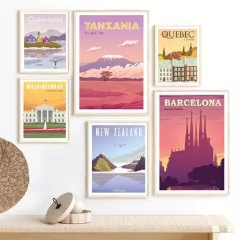 Франция Испания Австралия Сидней Новая Зеландия Канада путешествия городской плакат холст живопись настенное искусство украшение для гостиной домашний декор A4 21x30cm No frame